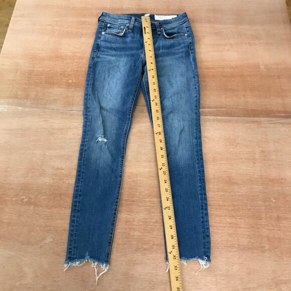 Rag & Bone Cate Mid Rise Ankle skinny Jeans Women size 24 Blue Distress Raw Hem - Picture 6 of 14
